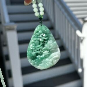 Green Grade A Jade Teardrop Pendant with Beading Icy grade a jade Necklace